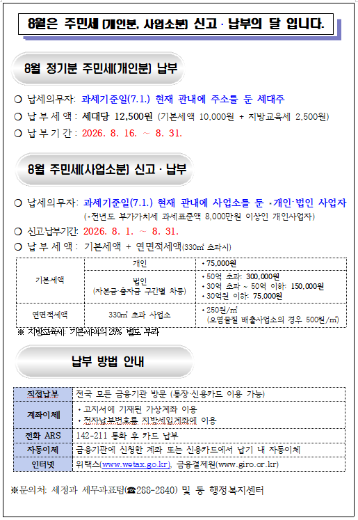 주민세(개인분, 사업소분) 신고·납부 안내문