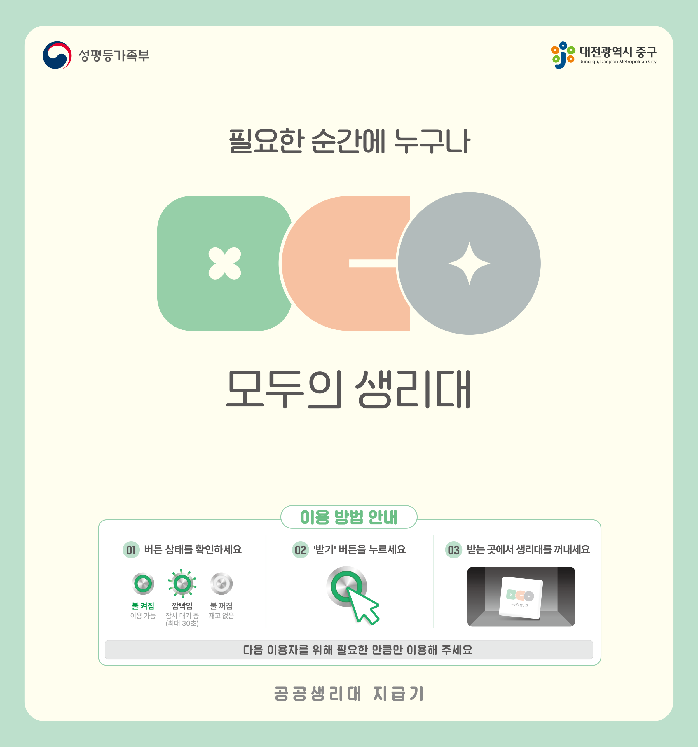 대전 중구, ‘모두의생리대’ 공공생리대 시범사업 본격 추진