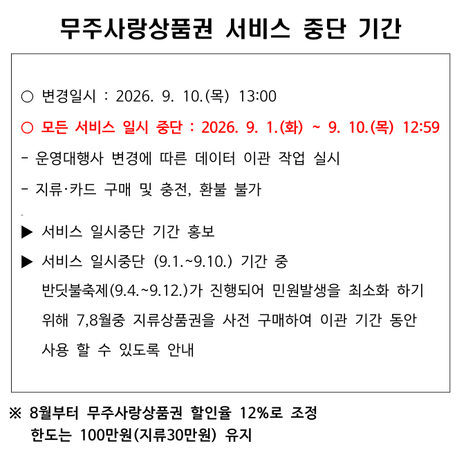 [군청] 무주사랑상품권 9월 10일 1시 새롭게 변경됩니다!