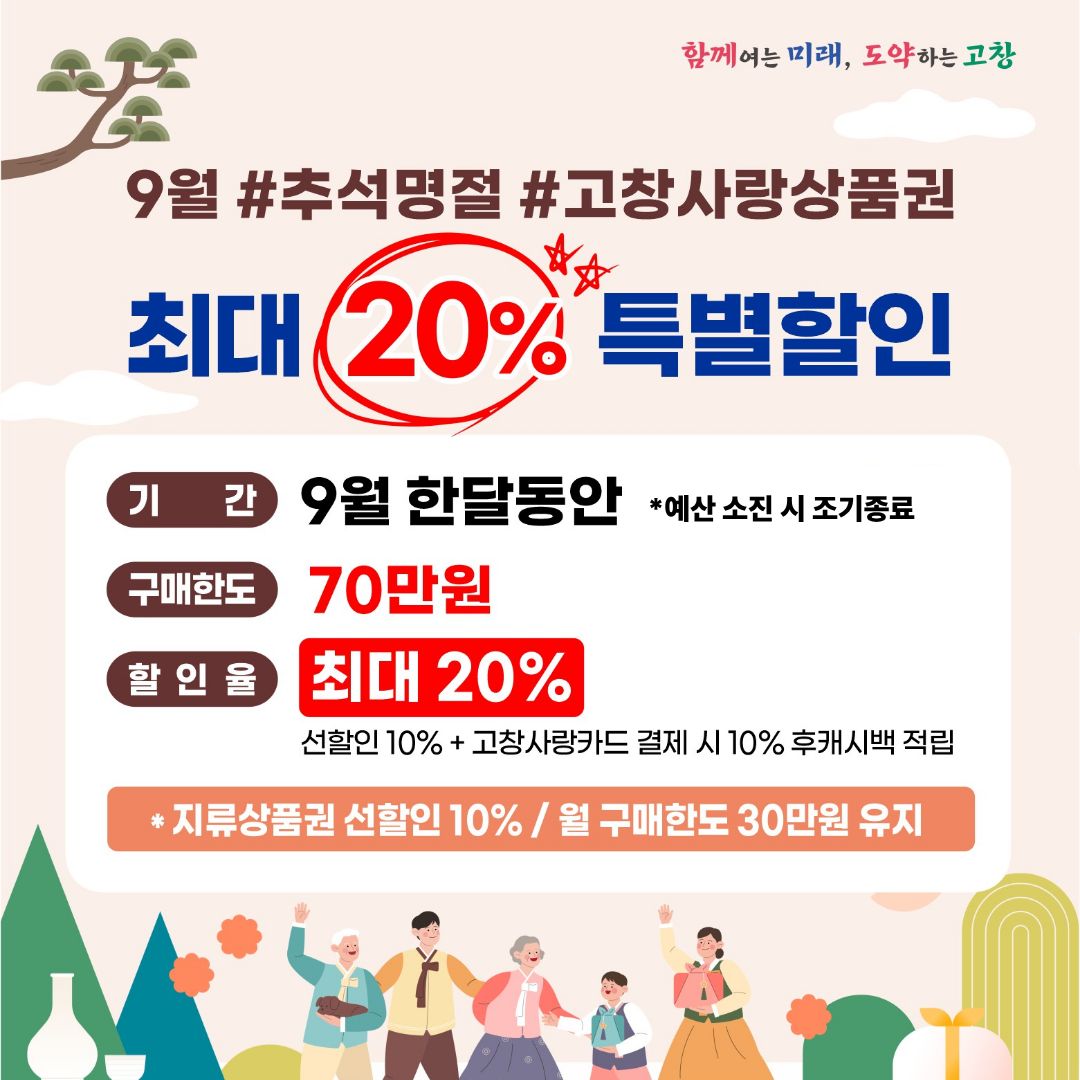 추석명절, 고창사랑상품권으로 더 알뜰하게! 9월 한 달간 최대 20% 특별할인! ...