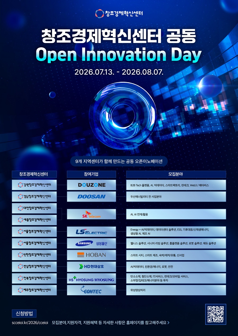 2026년 창조경제혁신센터 공동 Open Innovation Day 참여기업 모집(~8. 7.(금))
