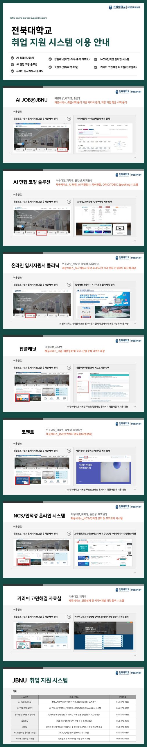 전북대학교 온라인 취업 지원 시스템 이용 안내(종합)