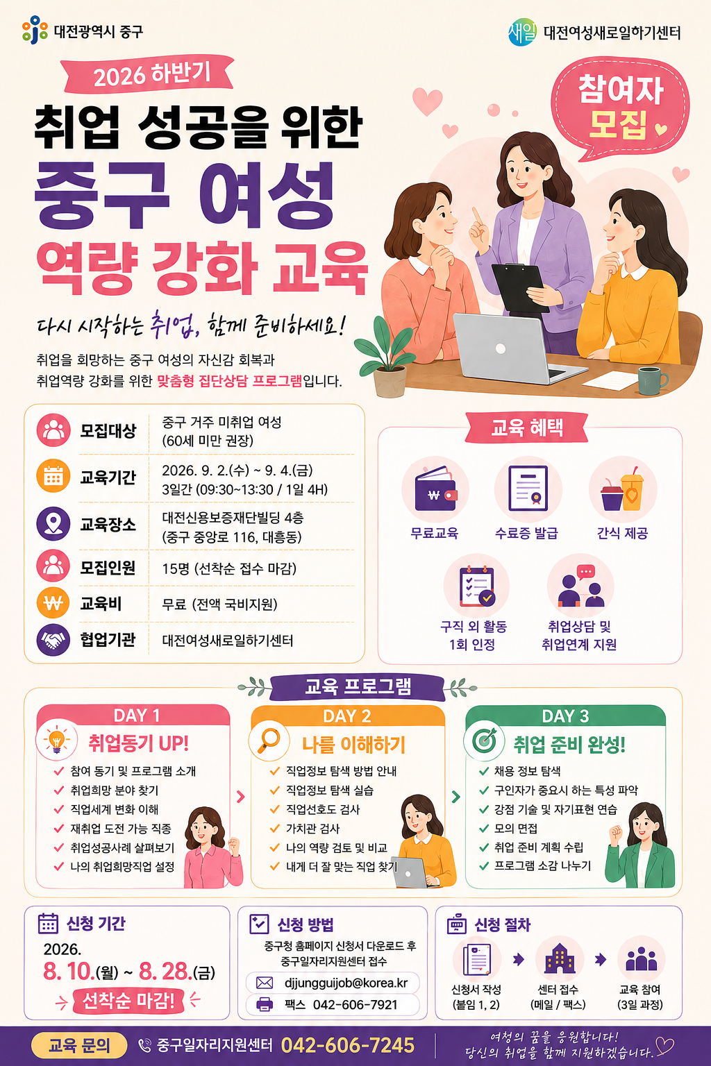 하반기 [취업성공을 위한 중구 여성 역량강화 교육] 참여자 모집 홍보