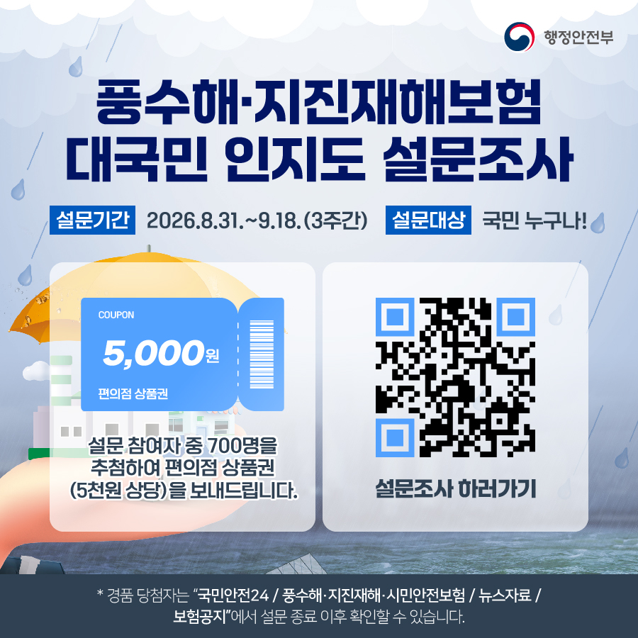 2026년 풍수해, 지진재해보험 대국민 인지도 설문조사 1번째 이미지