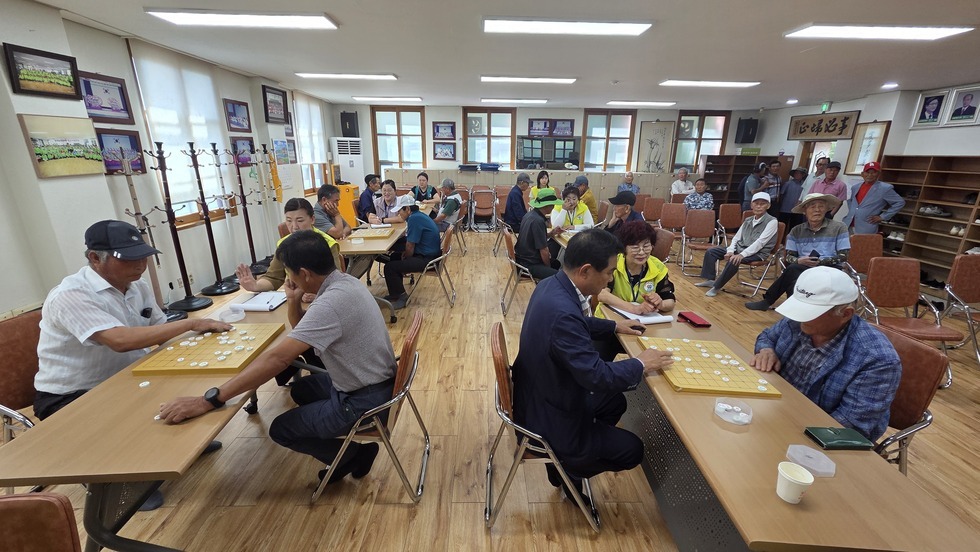 어르신들이 한궁 및 민속놀이대회에 참여해 즐거운 시간을 보내고 있다.