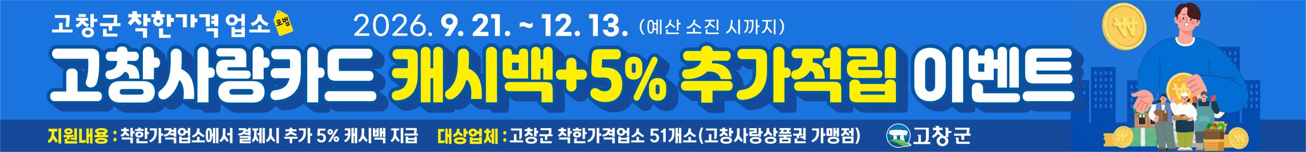 착한가격업소 이용시, 고창사랑카드 5% 후캐시백 추가적립 고창군에서는 고물가로 인한 군민의 가계 부담을 완화하고 ...