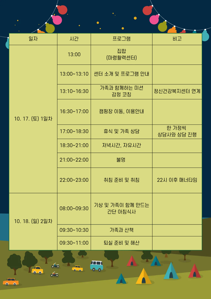 진안군청소년상담복지센터 <가족과 함께 글램핑 여행> 프로그램 참여자 모집
