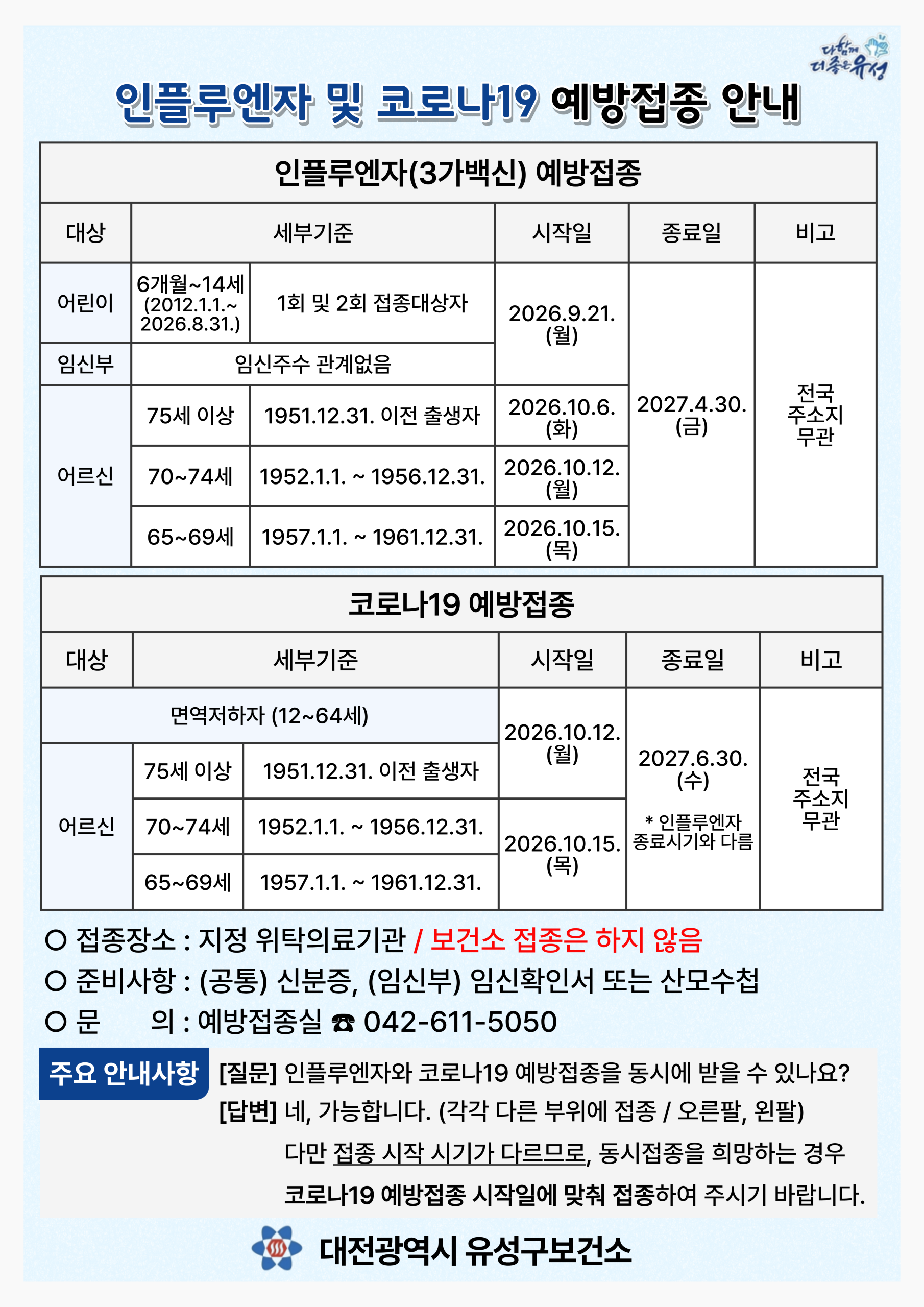 인플루엔자 예방접종 일정 안내