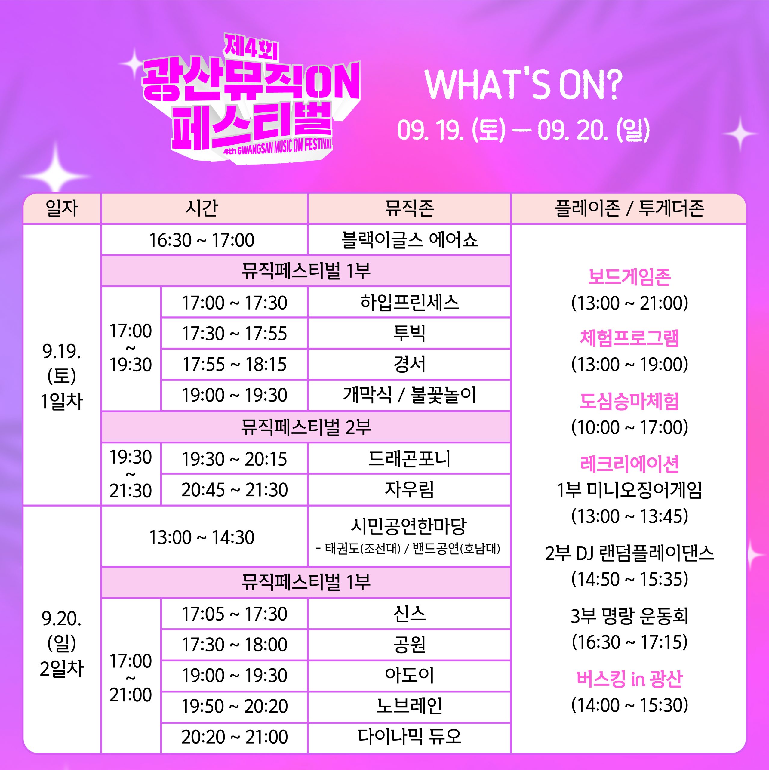 제4회 광산뮤직ON페스티벌 전체 타임테이블 전격 공개 첨부 이미지 1