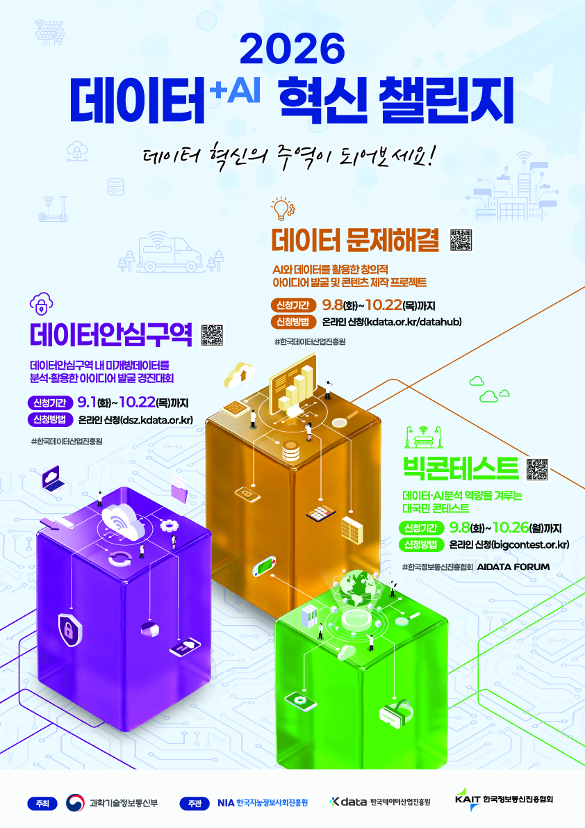 2026년 「데이터+AI 혁신 챌린지」 통합경진대회 데이터 문제해결 부문 홍보 협조 요청