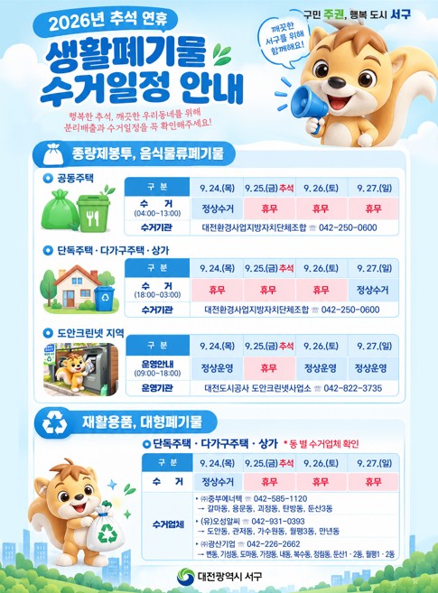 2026년 추석 연휴 생활폐기물 수거일정 안내