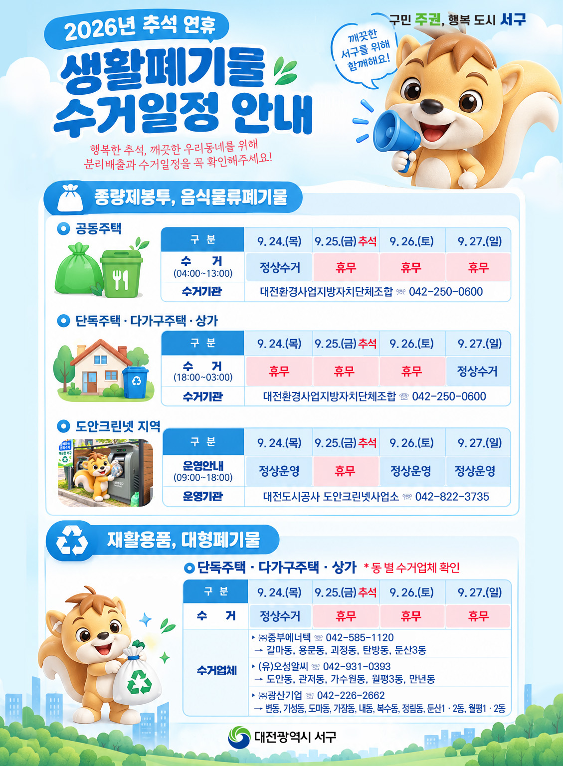 2026년 추석연휴 생활폐기물 수거일정 안내