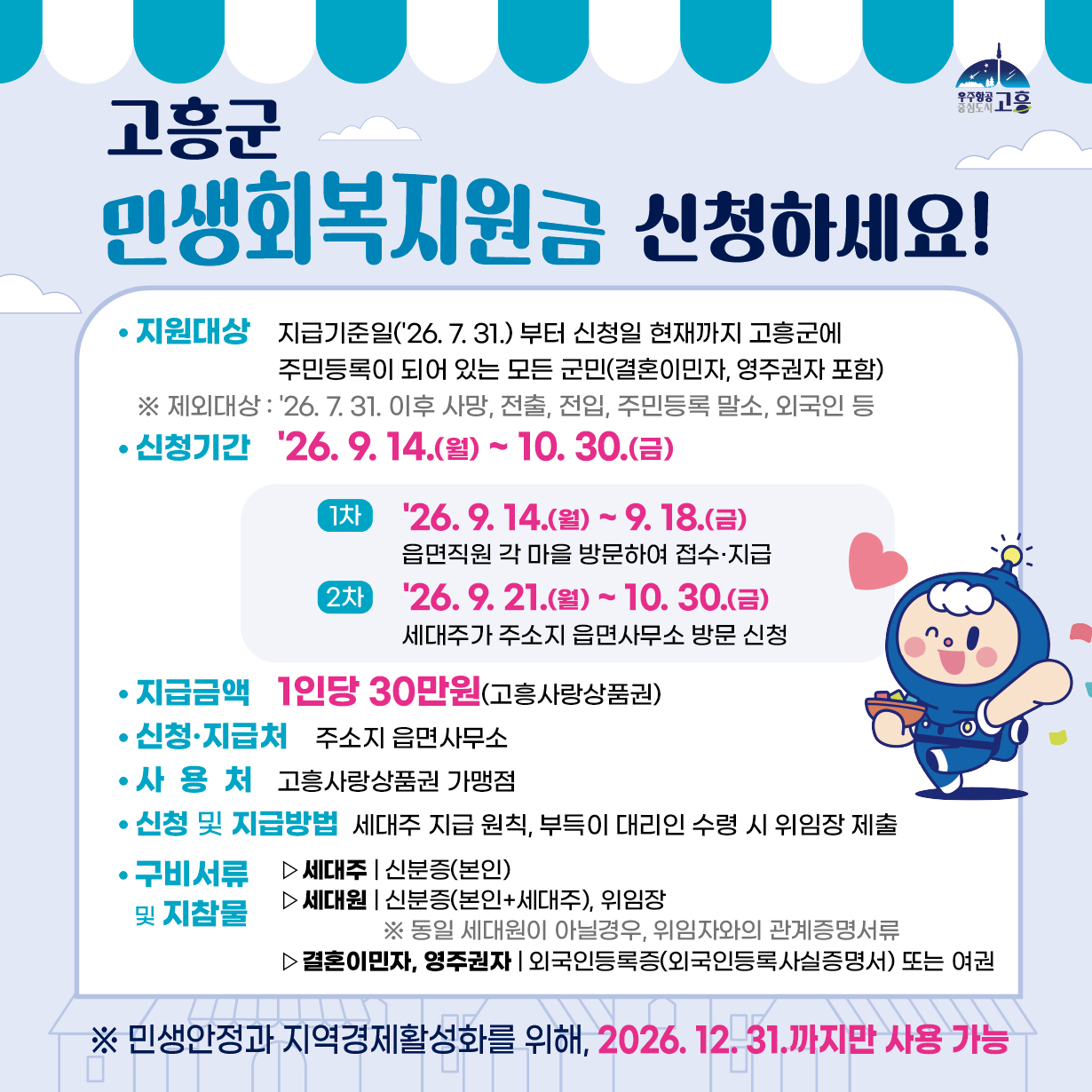 2026년 고흥군 민생회복지원금 지급 알림