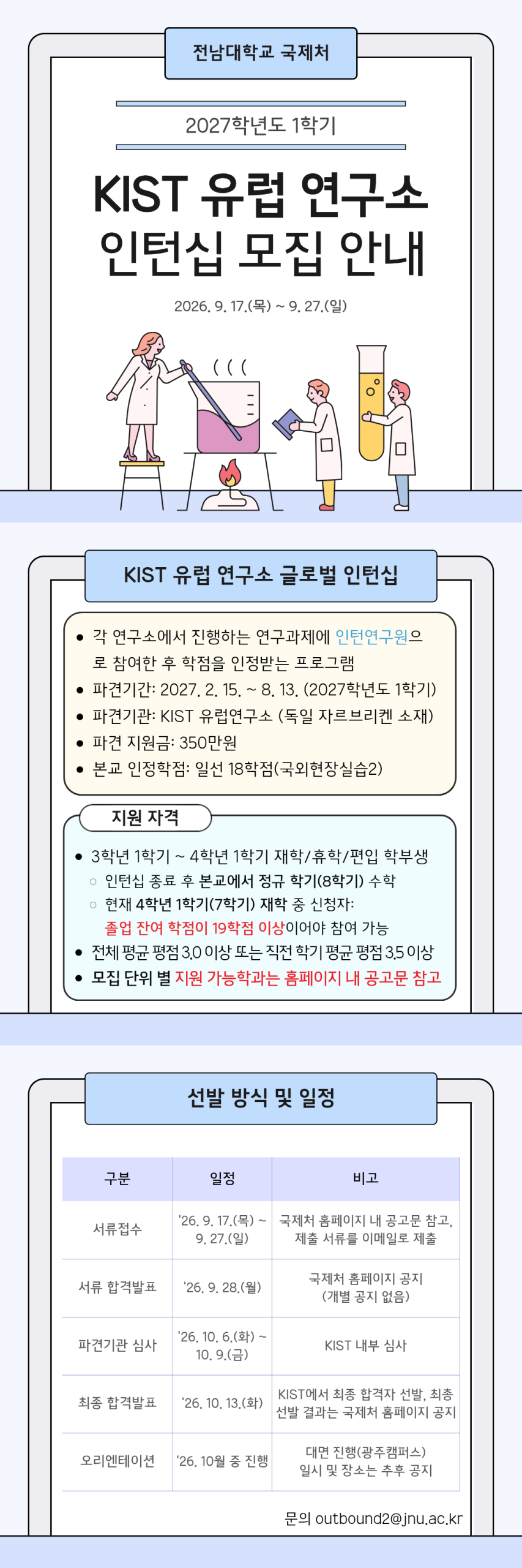 2027학년도 1학기 국제인턴(KIST 유럽연구소) 참가자 모집 (~9. 27.)