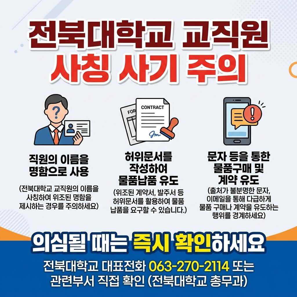 (재안내) 전북대학교 교직원 사칭 사기 주의 및 사기 피해 예방 안내